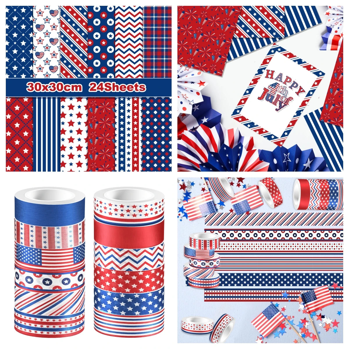 July 4th Day Independence Day Party Photobooth Props, Temporary Tattoo, Tablecover, Cake Stand, Washi Tape, Scrapbook Paper