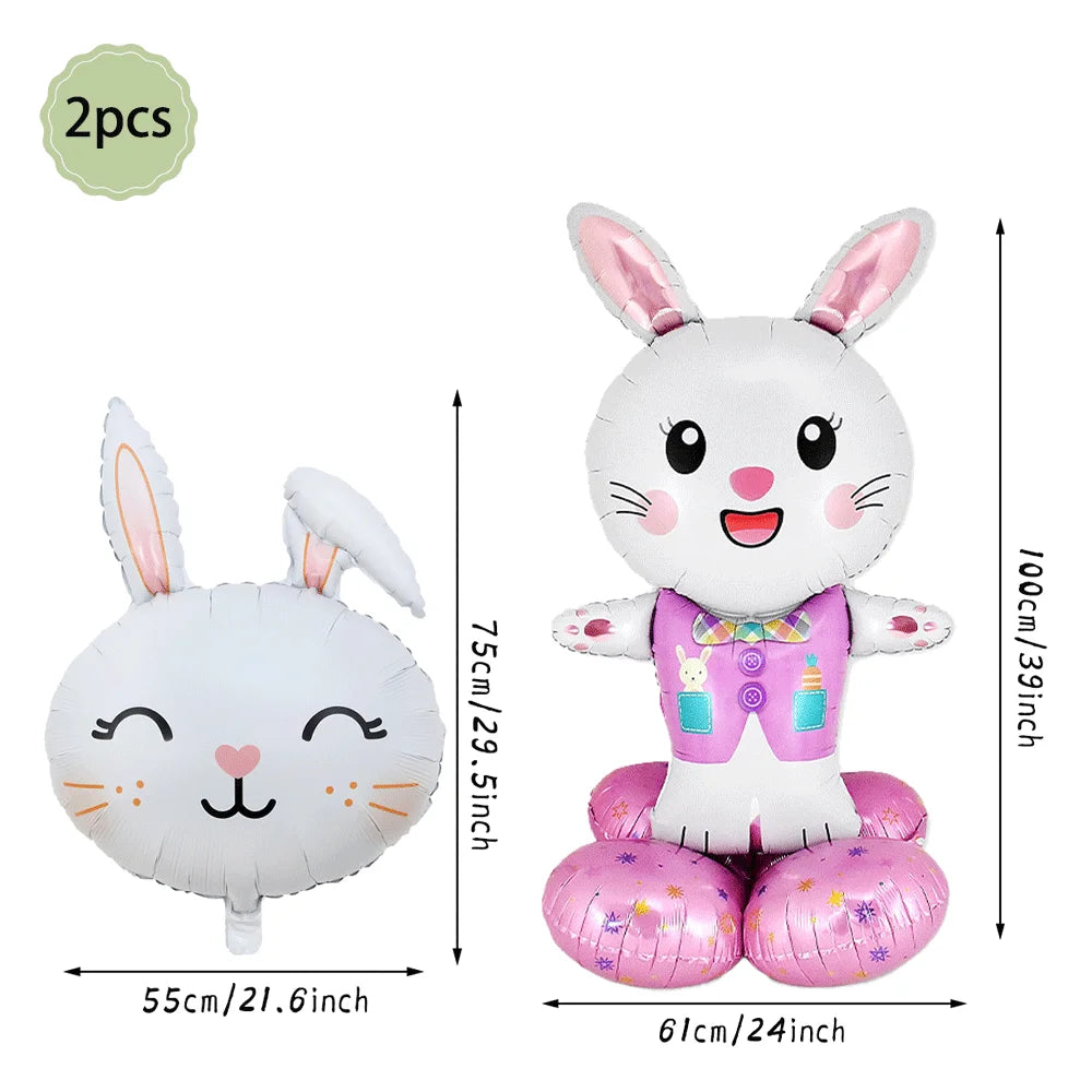 Happy Easter Party Decorations Bunny Eggs Paper Plates Cute White Rabbit Carrot Foil Balloons Kids Party Supplies Easter Favors