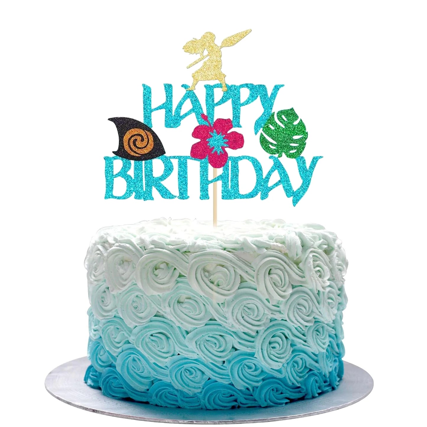 Moana Cake Topper Glittery Cupcake Toppers Hawaiian Birthday Party Decoration for Tropical Luau Summer Party Baby Shower Wedding