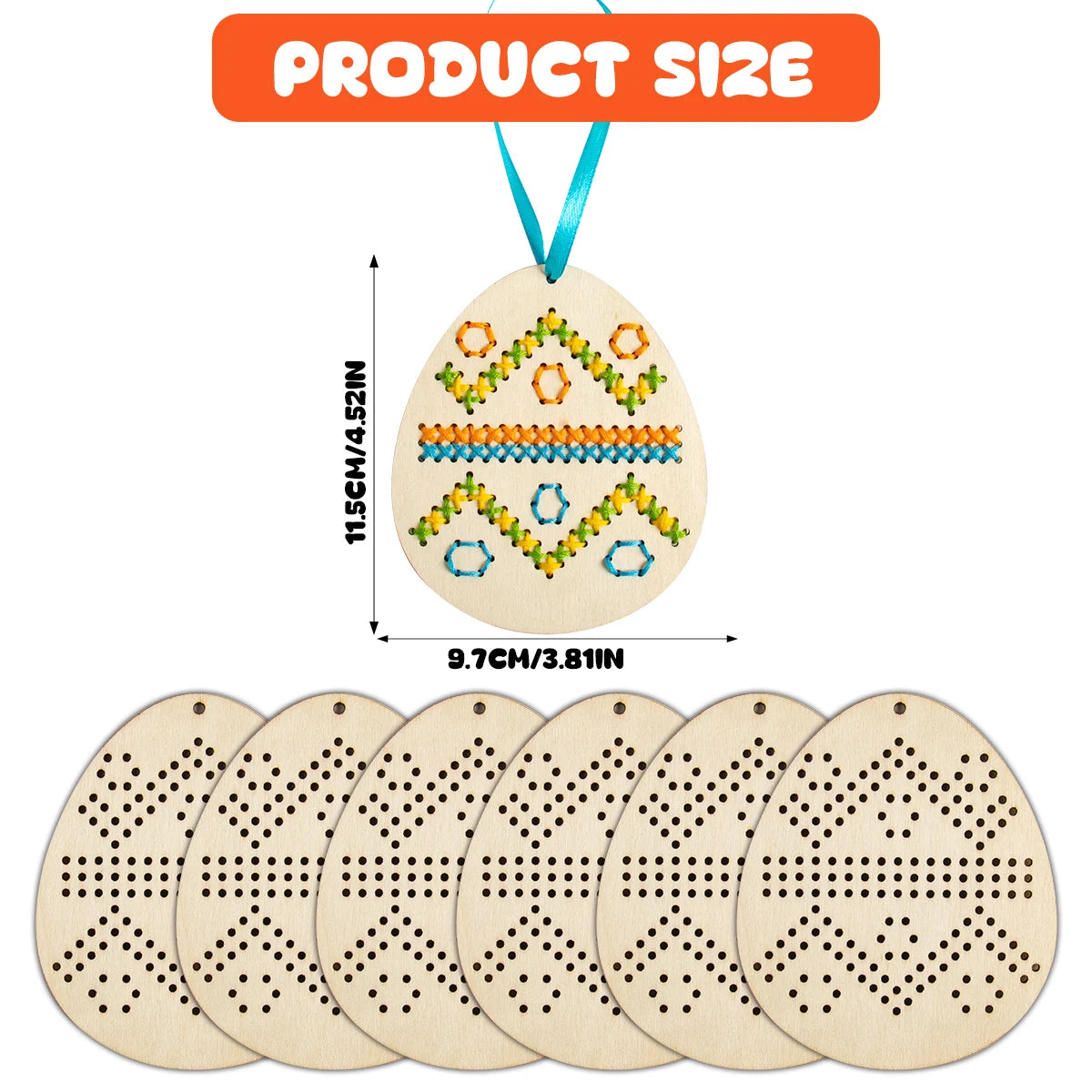 Unfinished Easter Wooden Cross Stitch Kit Easter Bunny Egg Wood Ornament Crafts Kids Party Easter Activity DIY Embroidery Set