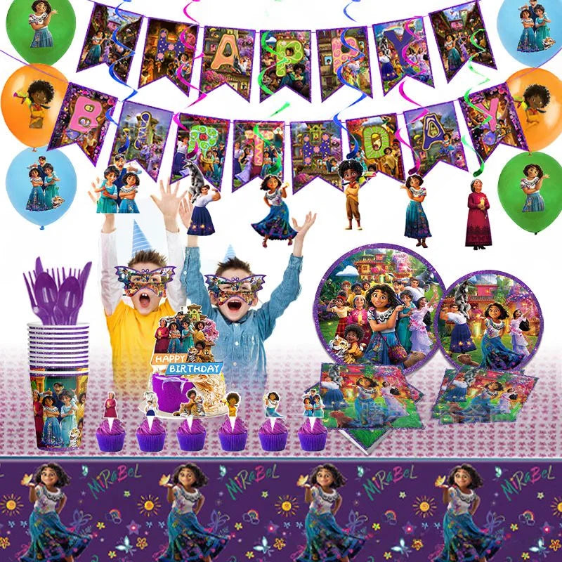 Encanto Birthday Party Decoration Balloon For Kids Event Supplies Tableware Set Plates Cups Napkins Cake Toppers Candy Box