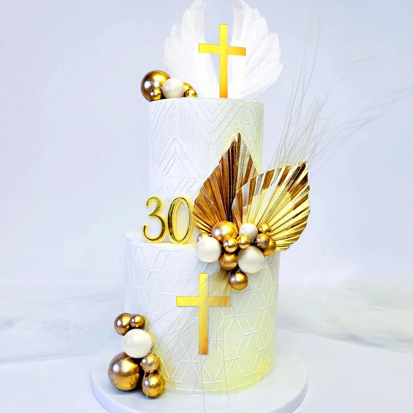 White Feathers Cake Decoration Baptism Cake and Angel Cake Decoration Cross Decoration Baptism Party Favors Baptism Party