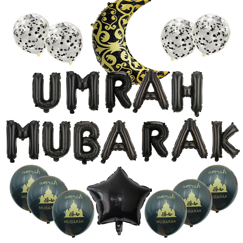 Black Gold Umrah Mubarak Latex Confetti Balloon Eid Mubarak Islamic Muslim Pilgrimage Festival Party Decor Supplies