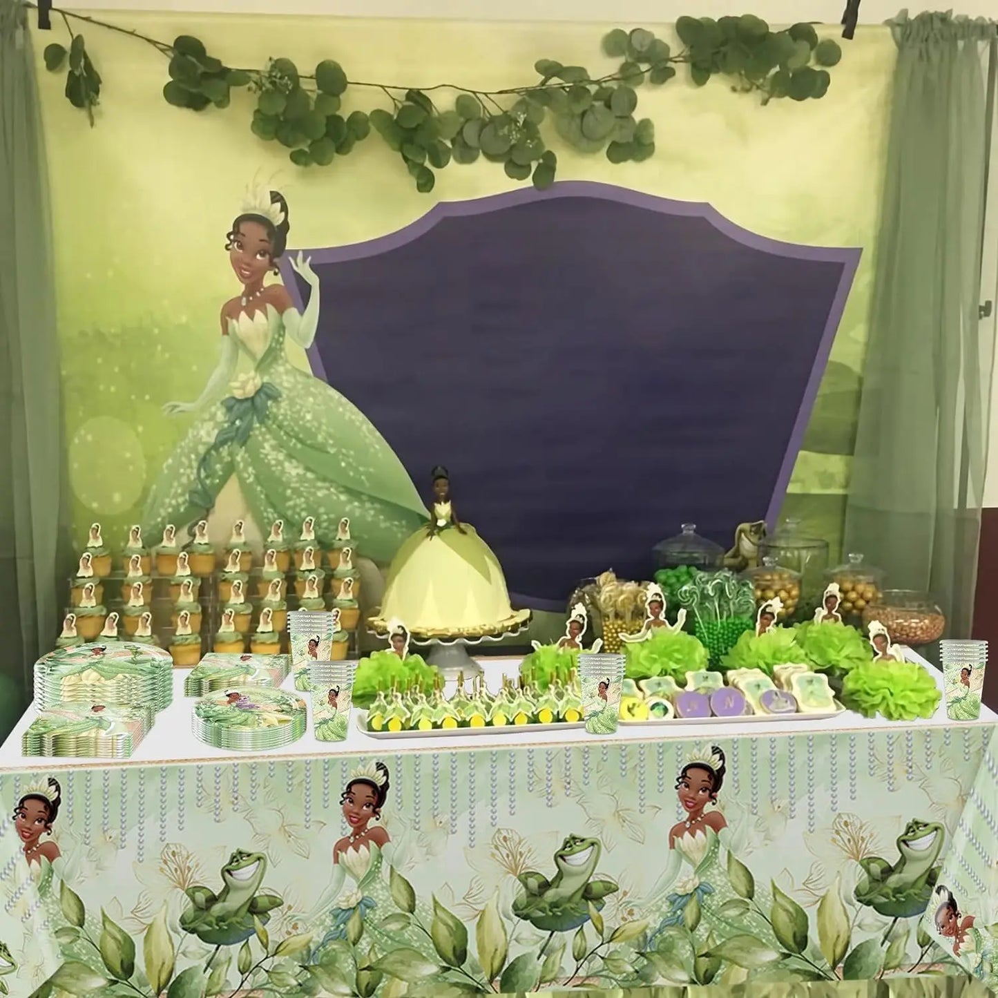 Tiana Birthday Party Supplies, Princess Tiana Tableware for Boys Girls Birthday Party Baby Shower Decorations
