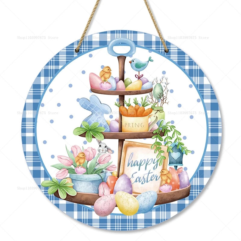 1pc 2D Rustic Easter Wooden Sign Bunny Rabbit Wood Welcome Sign for Easter Spring Holiday Front Door Home Wall Hanging Decor