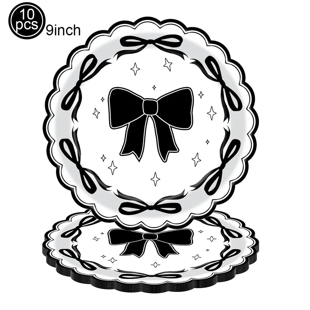 Black Bow Party Supplies Bow Birthday Party Dinner Plate Cup Napkin Toppers Bow Party Decors for Bachelorette Bridal Baby Shower
