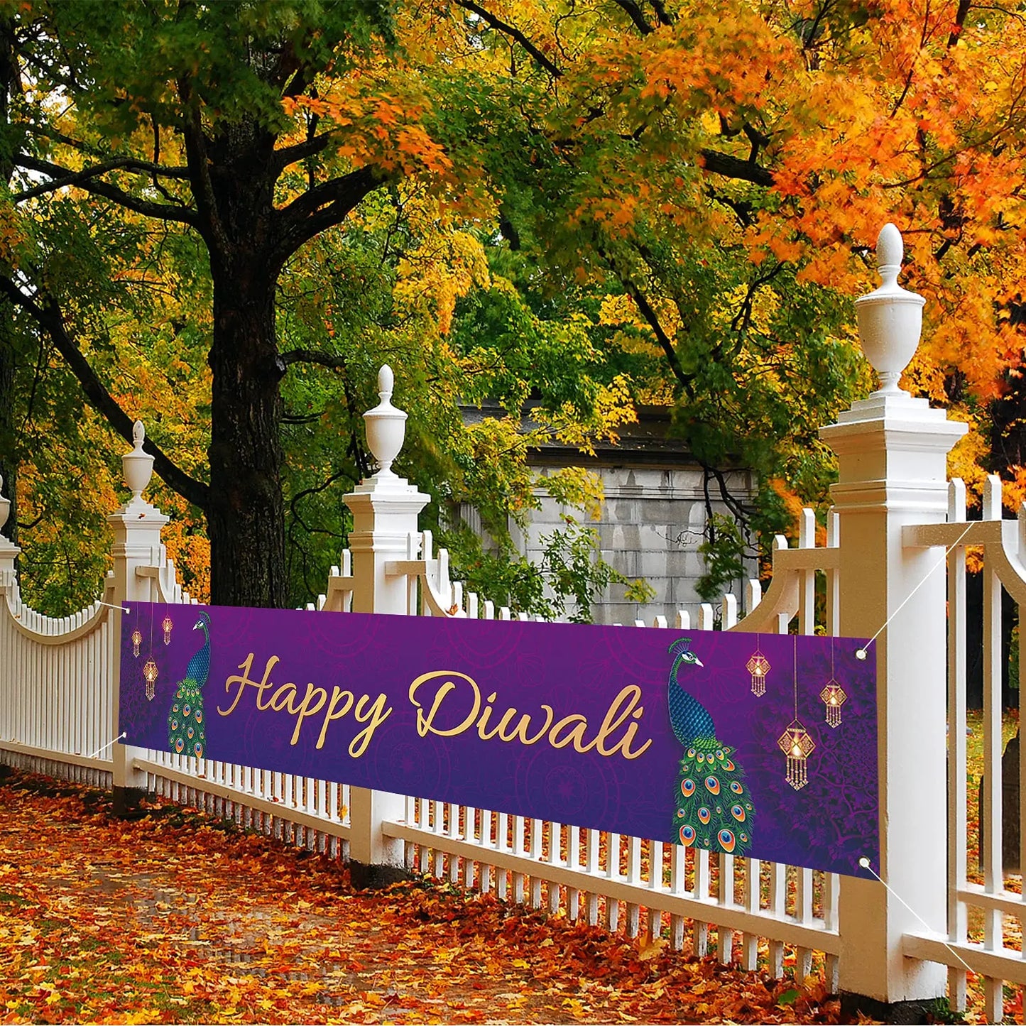 Happy Diwali Banner Festival of Lights Deepavali Polyester Banners with Grommets Party Supplies Yard Sign Garden Outdoor Decor