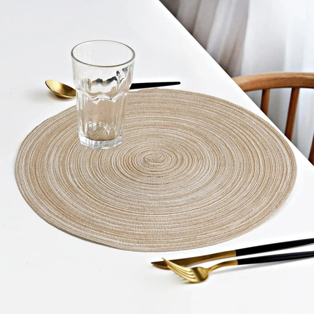 Set of 6 Round Placemats and Coasters Braided Woven Place Mats Washable Heat Resistant Table Mats and Coasters for Dining Table