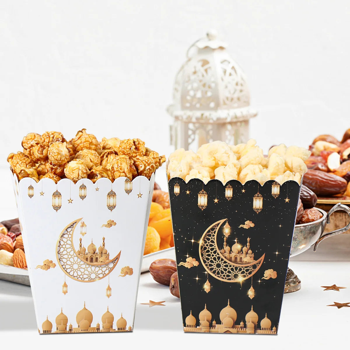 EID Mubarak Popcorn Box Biscuit Gift Box Ramadan Decoration 2025 For Home EID Mubarak Islamic Muslim Party Decor Eid al-Fitr