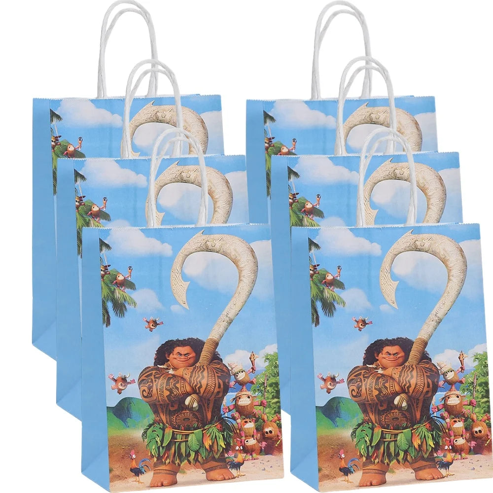 6/12Pcs Disney Moana Gift Bags Ocean Princess Birthday Party Paper Candy Treat Goody Bag Girls Favors Baby Shower Decorations
