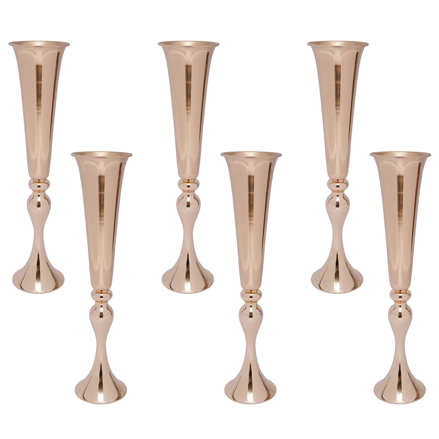 Golden Metal Table Flower Stand Vase 6Pcs Candle Holder 22.2" Tall Wedding Centerpiece Party Event Hotel Decoration