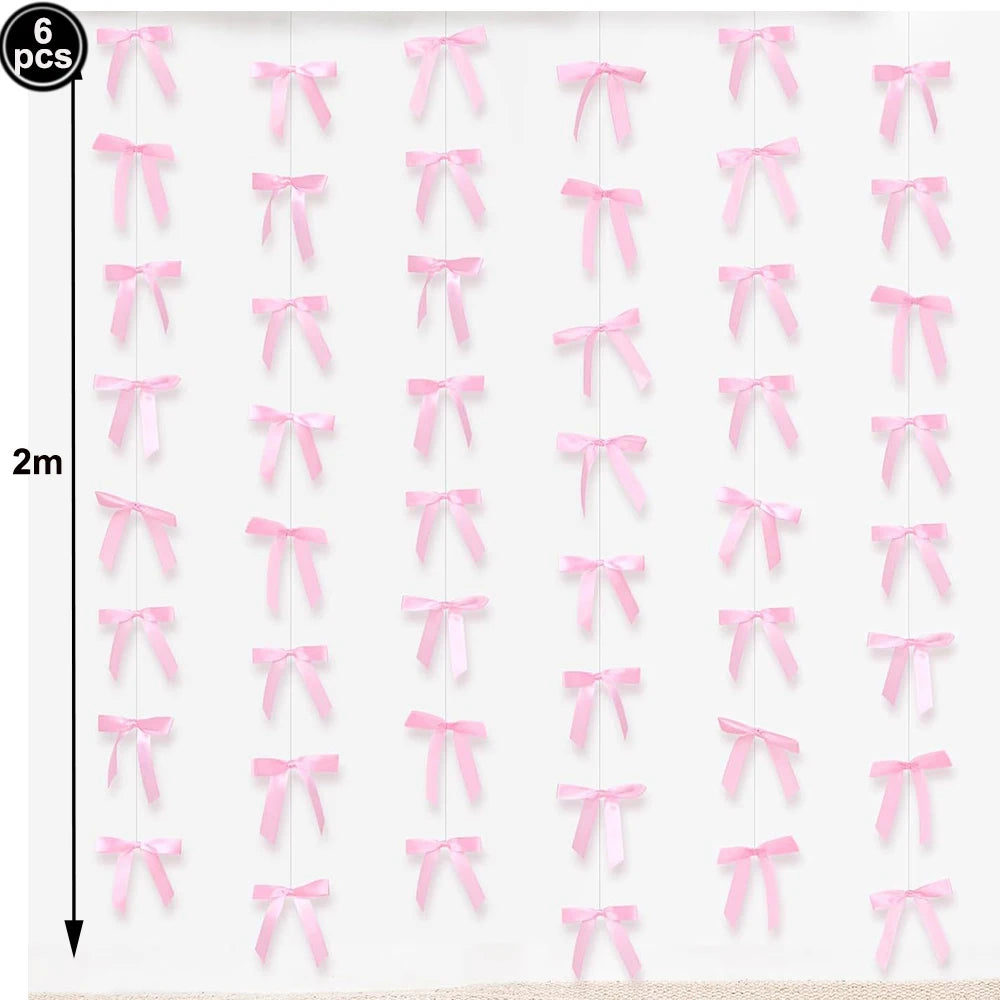 Bow Theme Party Supplies for Girl Pink Bow Cupcake Toppers Paper Drinking Straws Bridal Shower Bow Coquette Birthday Party Decor