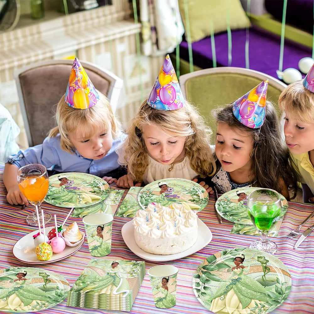 Tiana Birthday Party Supplies, Princess Tiana Tableware for Boys Girls Birthday Party Baby Shower Decorations