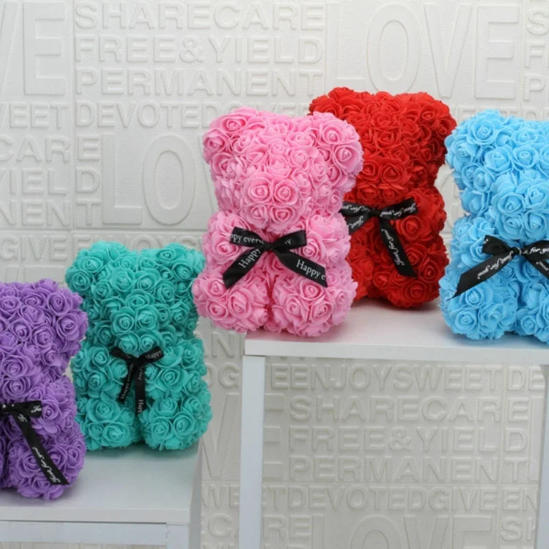 Romantic Valentine's DayCreative Eternal Flower Rose Bear Christmas Gift Rose Bear Hug Bear Wedding Flower Decoration Gift