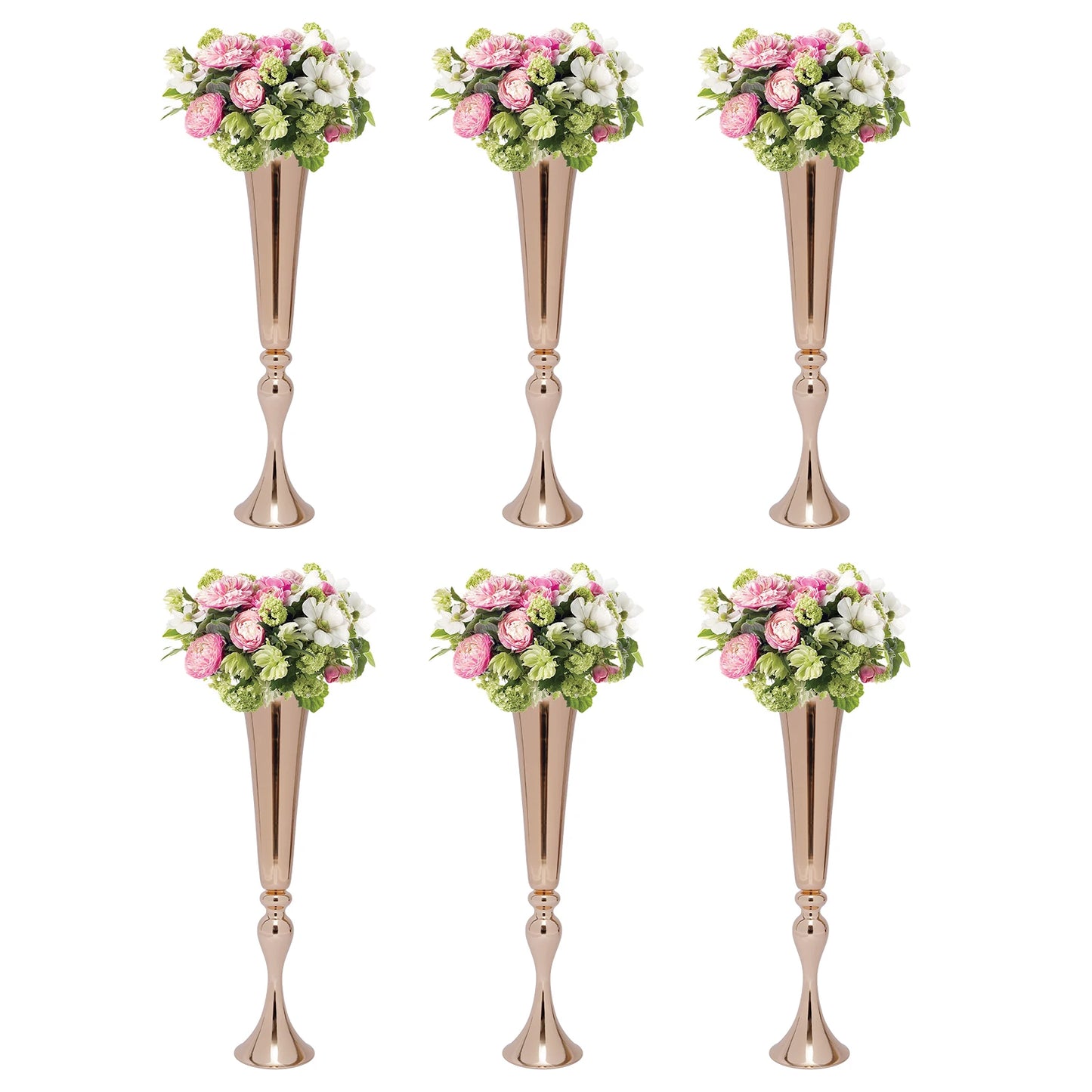 Golden Metal Table Flower Stand Vase 6Pcs Candle Holder 22.2" Tall Wedding Centerpiece Party Event Hotel Decoration