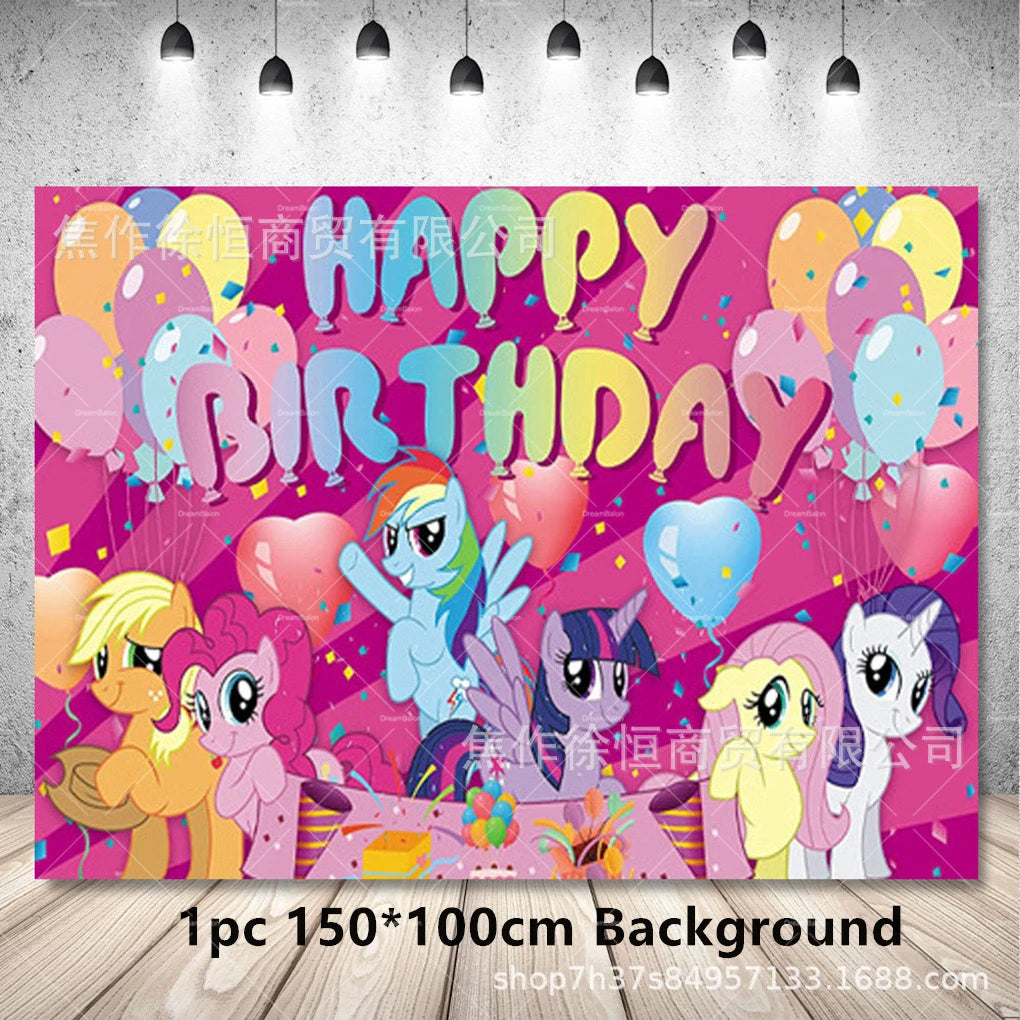 My Little Pony Foil Latex Balloon Happy Birthday Party Decoration Banner Cake Topper Kid Event Supplies Backdrop Disposable Toys