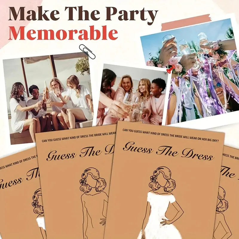 20pcs/Set Funny Guess The Dress Games Cards with Pencil Bridal Shower Wishing Card for Guest Wedding Engagement Party Decoration