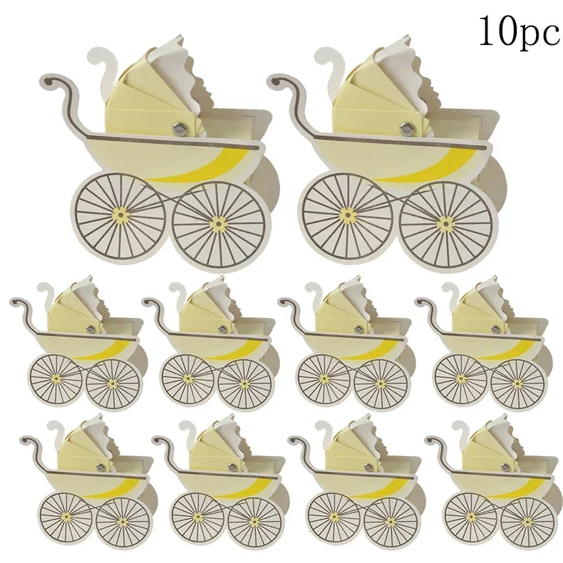 10pcs Babyshower Candy Box Creative Pink Blue Baby Carriage Candy Boxes It's a Boy Or Girl Party Decor Candy Packaging Box