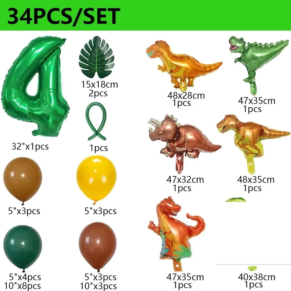 32 英寸 Number Dinosaur Birthday Party Dino Balloons Palm Leaf Set First Bthday Boy Party Kids Baby Shower Jungle Safari Deco
