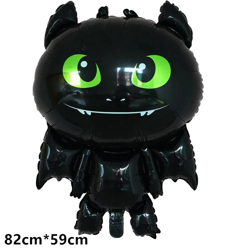 1set How Train Dragon Balloons No Teeth Toothlessing Green Eye Black Loong Party Decoration Happy Birthday Banner Cake Topper