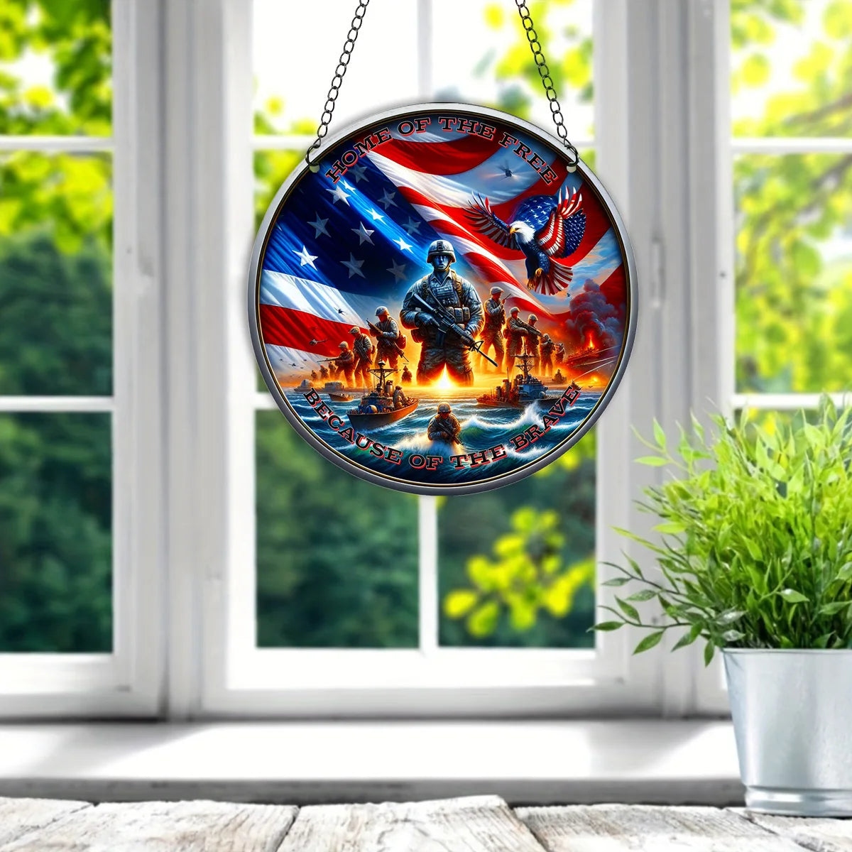 1pc Soldier Painted Window Hanging Decorations, Patriotic Wreath Signs, Home Garden Decor, Independence Day Gifts