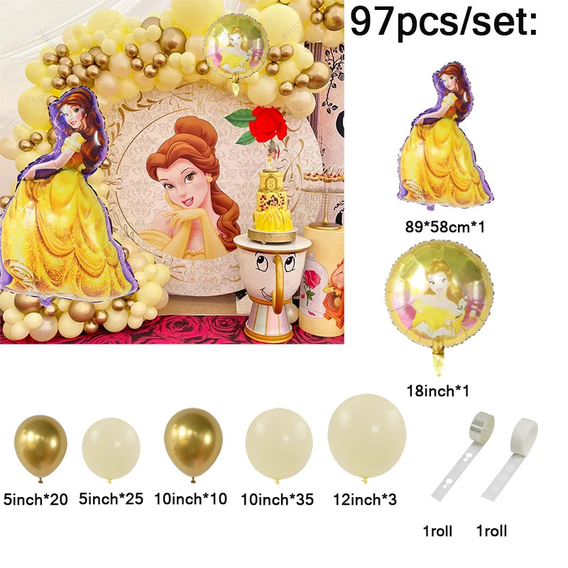 97pcs Beauty and the Beast Princess Bella Balloon Garland Arch Kit Yellow Latex Balloon Birthday Party Decors Baby Shower Supply