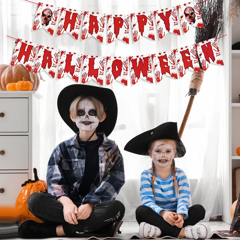 Halloween Blood Banner Paper Garland Scary Eyeball Skull Spiral Hanging Flag Halloween Party Decoration Home Haunted House Decor
