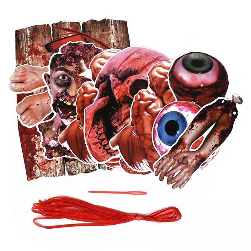 Halloween Blood Banner Paper Garland Scary Eyeball Skull Spiral Hanging Flag Halloween Party Decoration Home Haunted House Decor