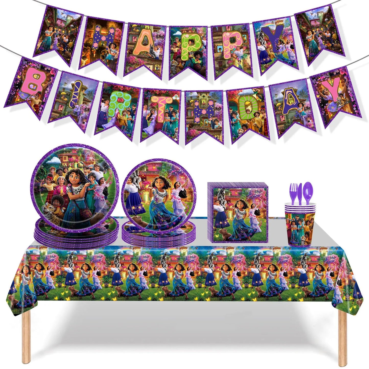 Encanto Birthday Party Decoration Balloon For Kids Event Supplies Tableware Set Plates Cups Napkins Cake Toppers Candy Box