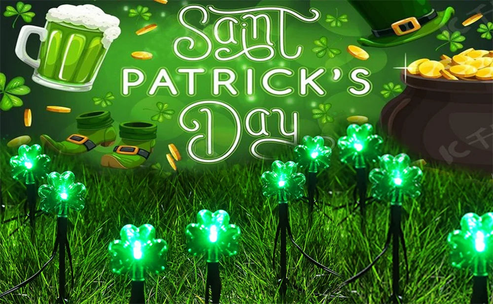 100 LED St Patricks Day Decorations Lights Solar Shamrock String Lights, Outdoor Solar Powered Garden Pathway Lights 635