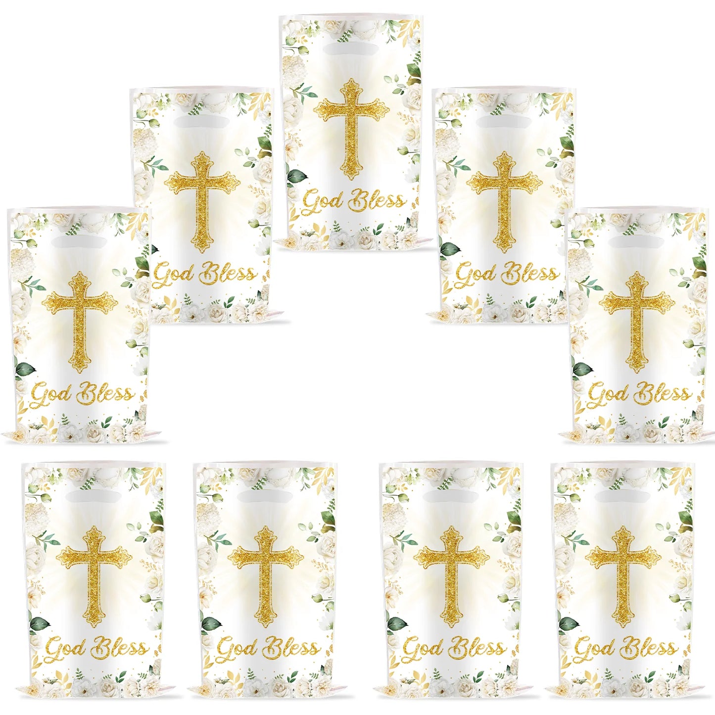 Communion Baptism Flower Cross Party Gift Bag Holy Communion Party Favors Chocolate Cookies Candy Bags for Kids Birthday Decor
