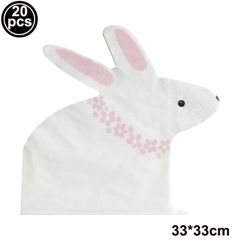 Easter Theme Disposable Tableware Cute Cartoon Bunny Rabbit Pattern Paper Plates Cups Napkins Kids Favor Easter Party Decoration