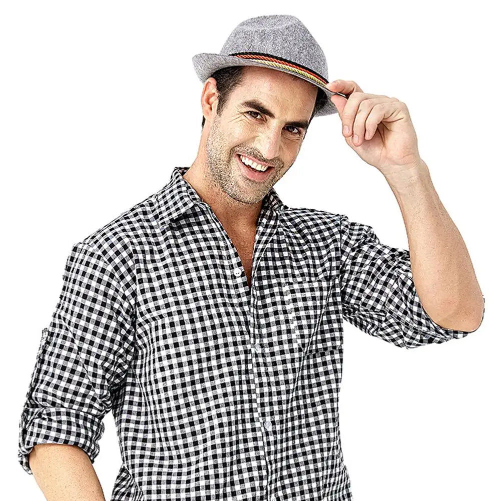 Traditional Oktoberfest Halloween Men Felt Hat German Alpine Cap Feather Decoration for Party Adult Neutral Costume Accessories