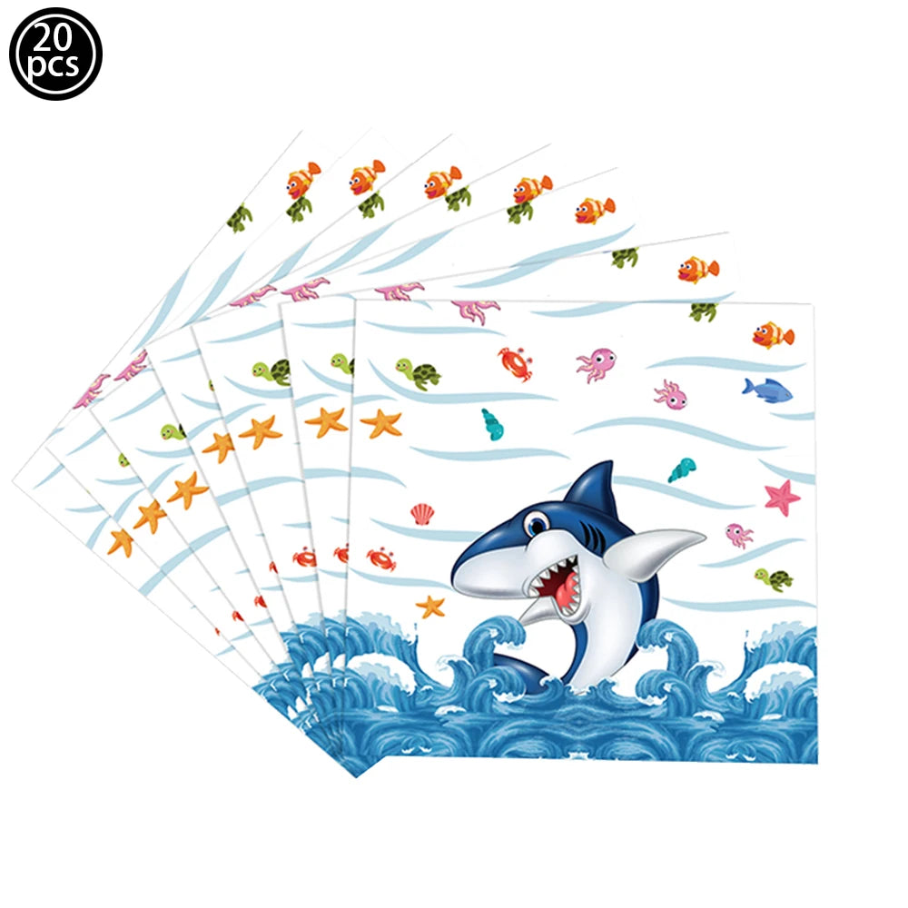 Shark Party Supplies Shark Birthday Tableware Shark Baby Shower Paper Cups Plates Napkins Ocean Shark Theme Party Decorations