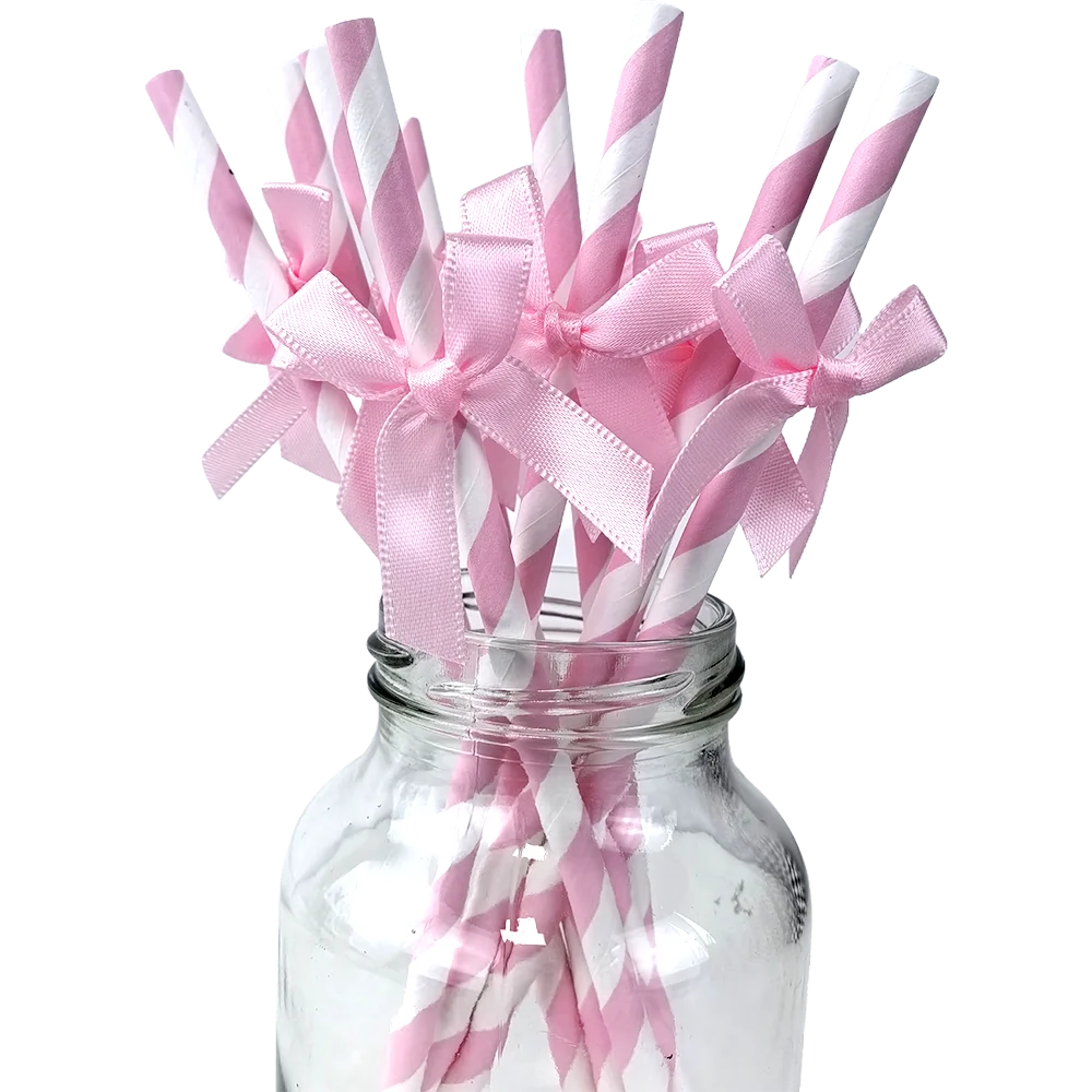Bow Theme Party Supplies for Girl Pink Bow Cupcake Toppers Paper Drinking Straws Bridal Shower Bow Coquette Birthday Party Decor