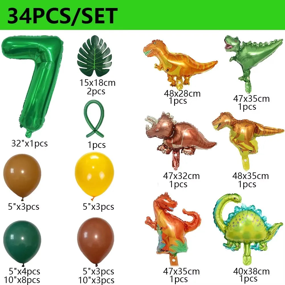 32 英寸 Number Dinosaur Birthday Party Dino Balloons Palm Leaf Set First Bthday Boy Party Kids Baby Shower Jungle Safari Deco