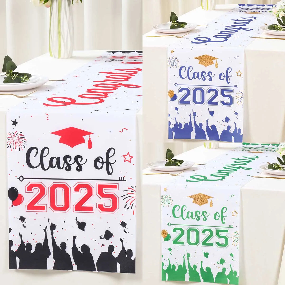 Graduation Table Runner Graduation Decorations 2025 Black Gold Polyester Graduation Table Cloth Prom Grad Party Table Decoration