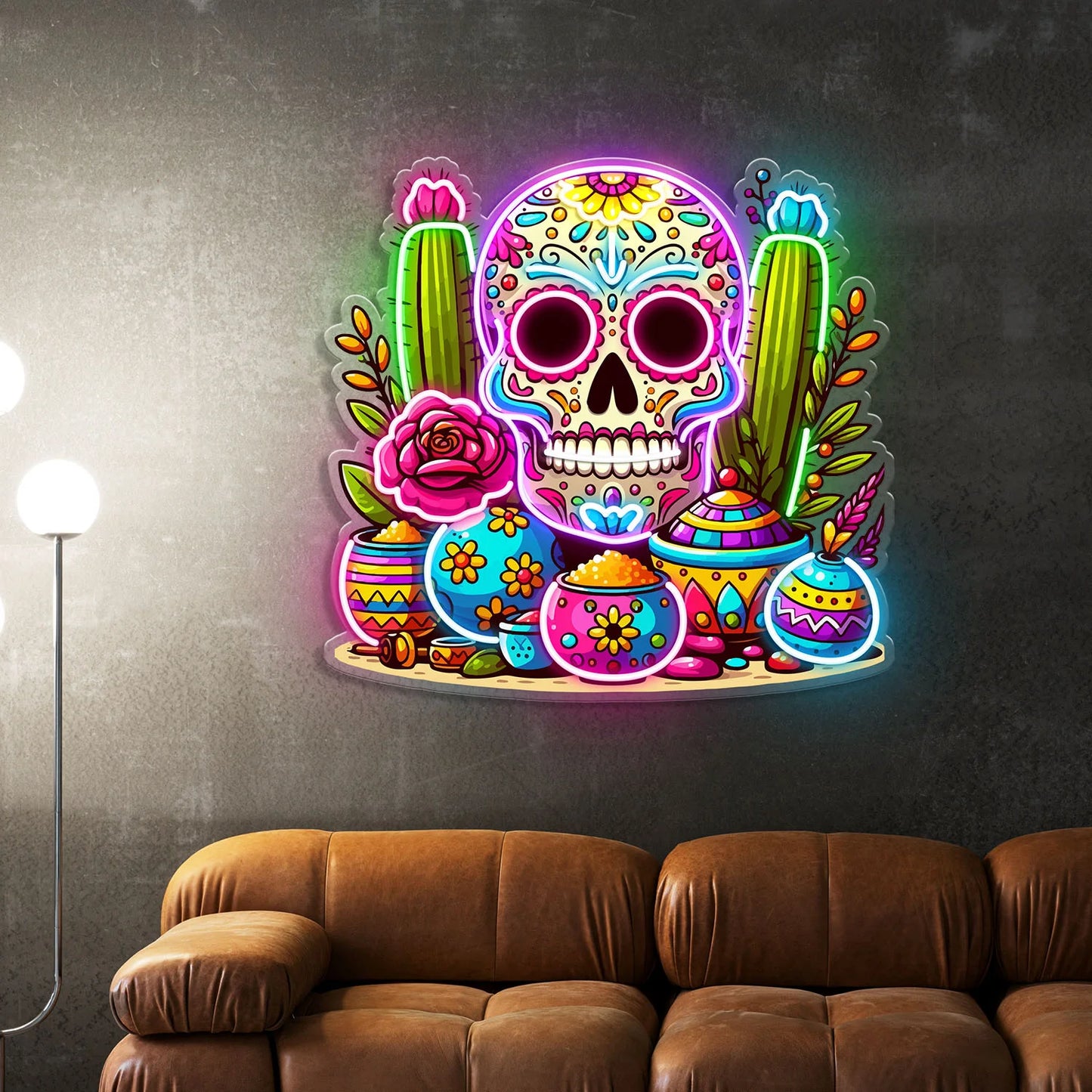 Skull Neon Sign,Sugar Skull Day Of The Dead Acrylic Neon Sign ,Mexican skull Decor ,Home Decor ,Gift to Him