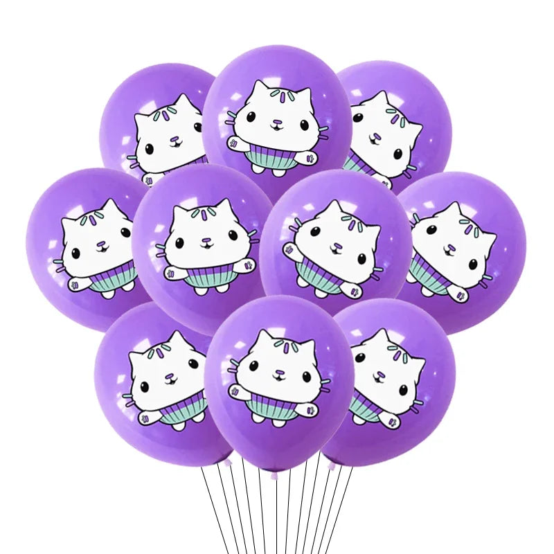 10/15pcs 12 Inch Gabby Dollhouse Cat Latex Sequin Balloon Set Baby Shower Party Balloon Decoration Girl Birthday Party Supplies