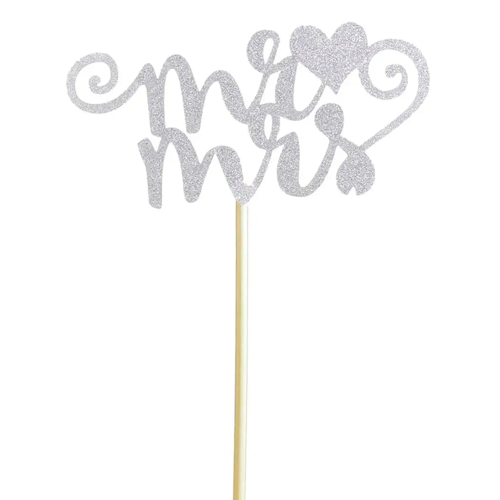 20pcs/set Glitter Paper Wedding Mr & Mrs Heart Cake Cupcake Topper Pick Decor for Wedding Party Anniversary Accessories