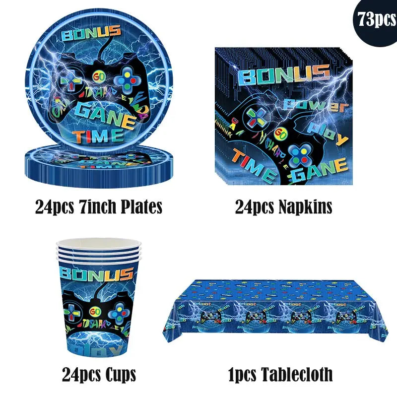 Video Game Birthday Decoration Tableware Balloons for Boy Paper Plates Cups Napkins Banner Cake Topper Video Game Party Favors