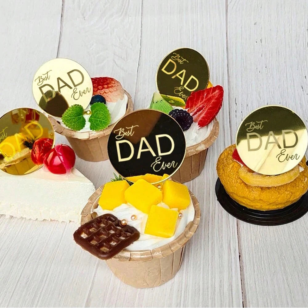 5pcs Acrylic Best Father Ever Cupcake Topper for Happy Father`s Day Cake Baking Cake Decor Happy Birthday Decoration