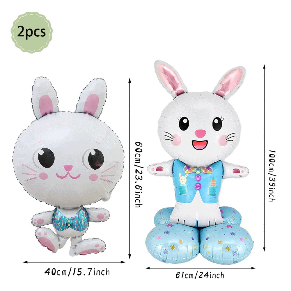 Happy Easter Party Decorations Bunny Eggs Paper Plates Cute White Rabbit Carrot Foil Balloons Kids Party Supplies Easter Favors