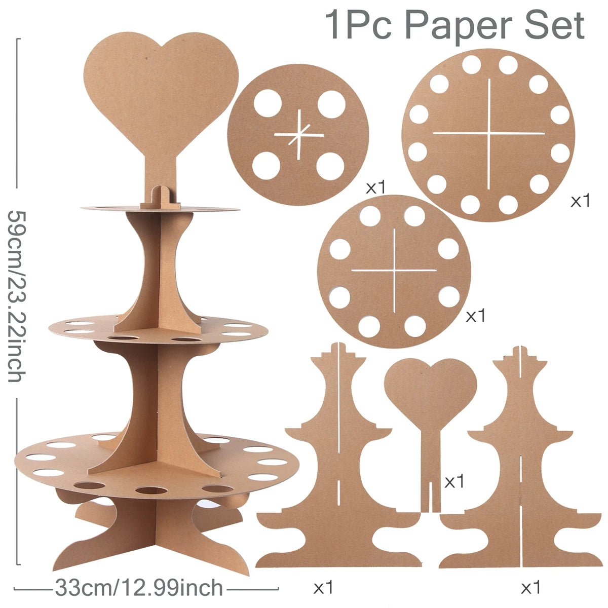 Wood/Kraft Paper Confetti Cone Tray Rustic Decoration Confetti Cones Stand DIY Holder Support Supplies