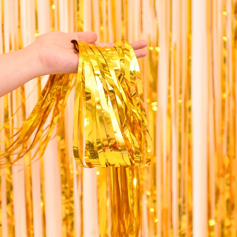 Valentine's Day Backdrop Curtains Glitter Gold Tinsel Fringe Foil Curtain Birthday Wedding Decoration Adult Anniversary Decor