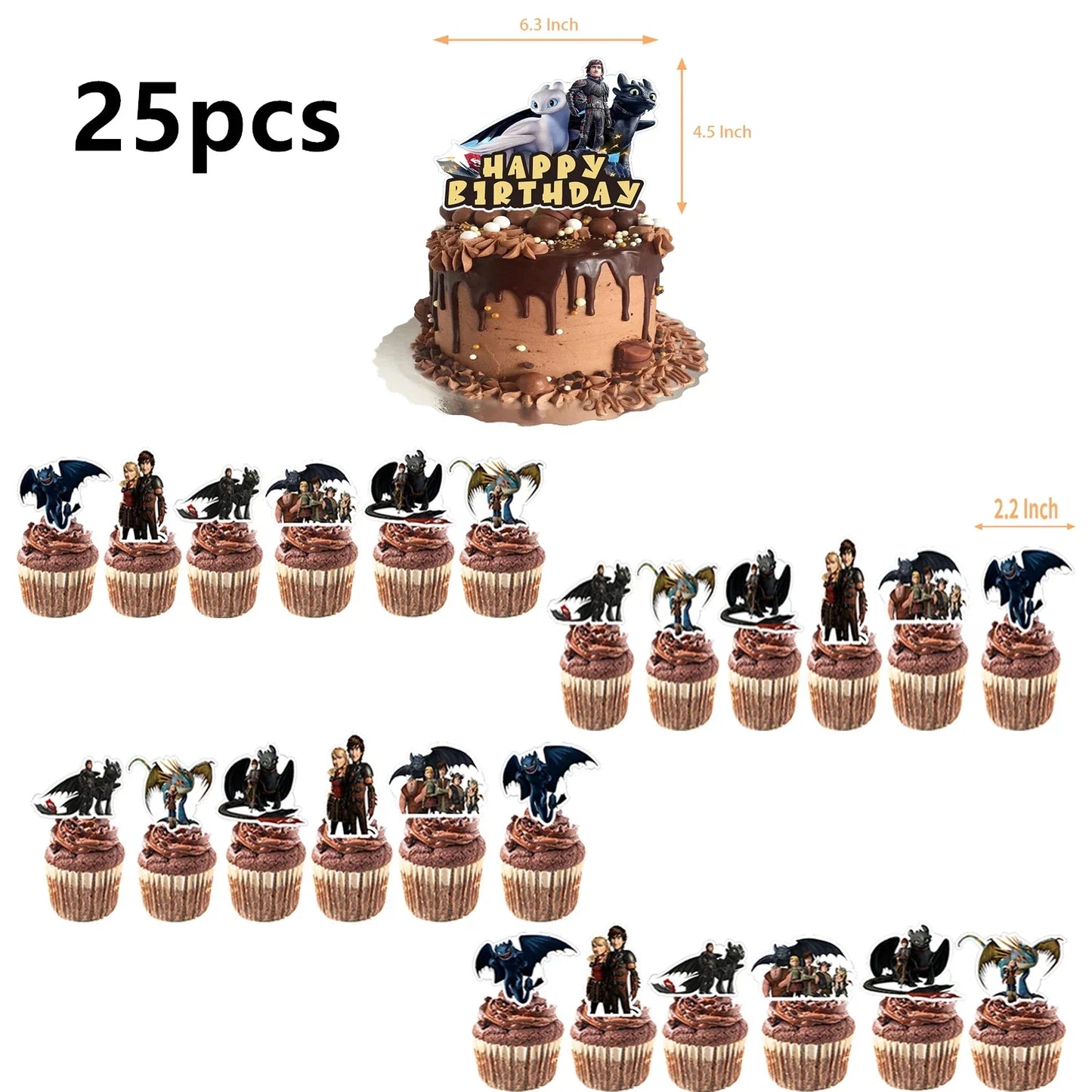 1set How Train Dragon Balloons No Teeth Toothlessing Green Eye Black Loong Party Decoration Happy Birthday Banner Cake Topper