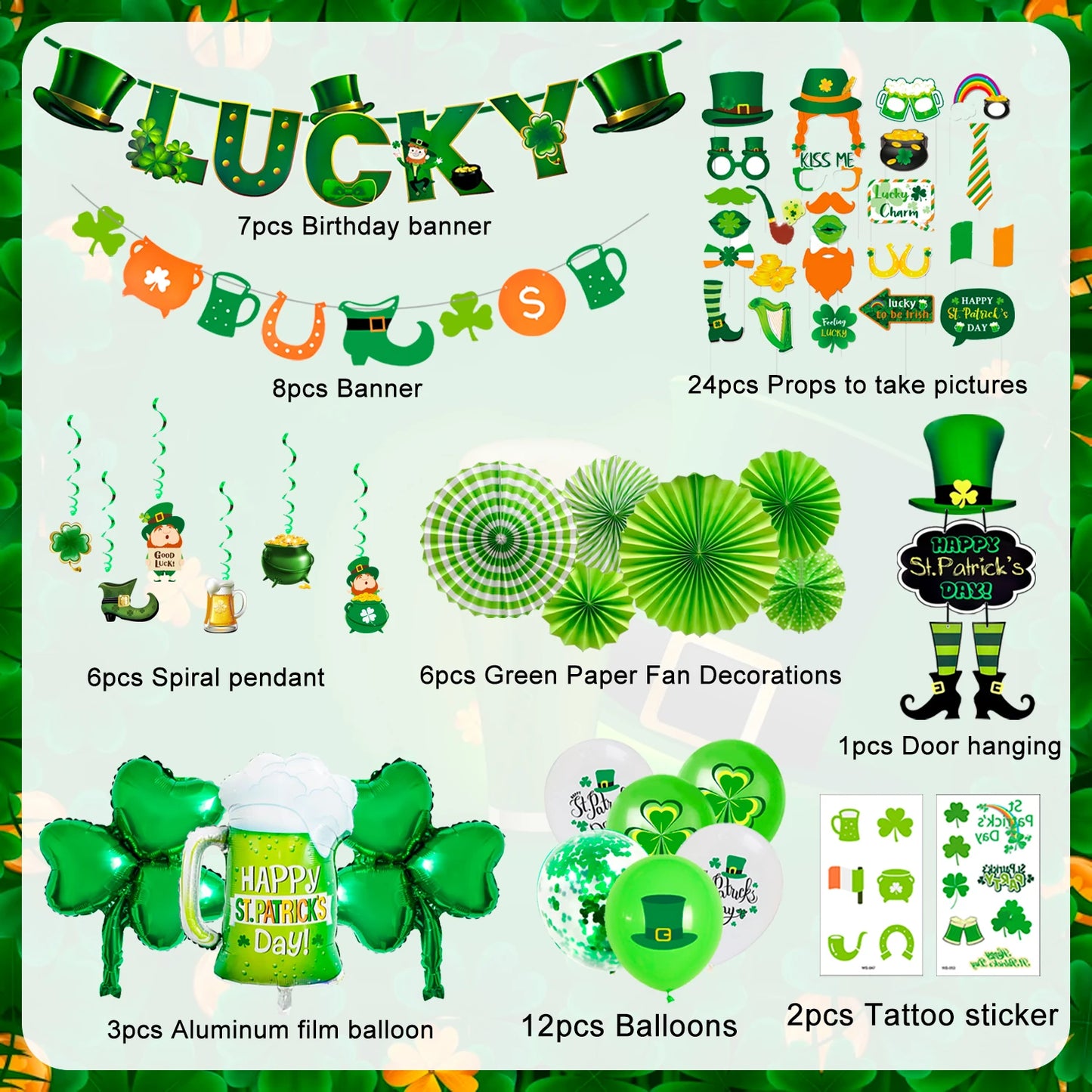 St Patricks Day Decorations, St Patrick's Day Party Decorations Set-St. Patrick's Day Balloon,Shamrock Banner Balloons