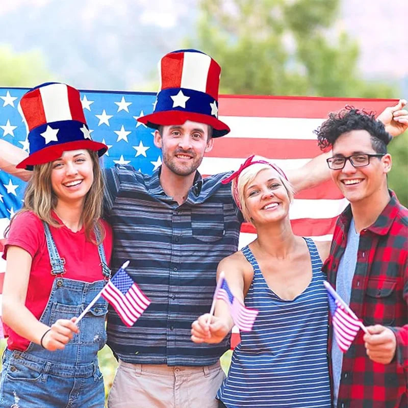 Party Velvet Hat Red White Blue Independence Day Flag Hat Uncle Sam Dress Up Top Hat