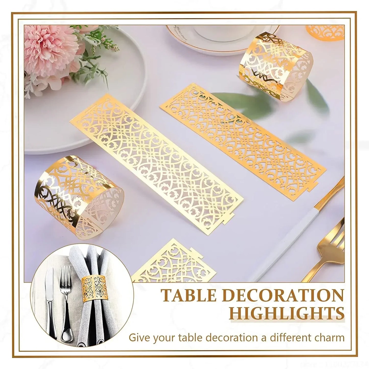 100/50Pcs Napkin Ring Hollow Pattern Gold and Silver Napkin Ring Wedding Party Table Decoration Supplies Wedding Decoration
