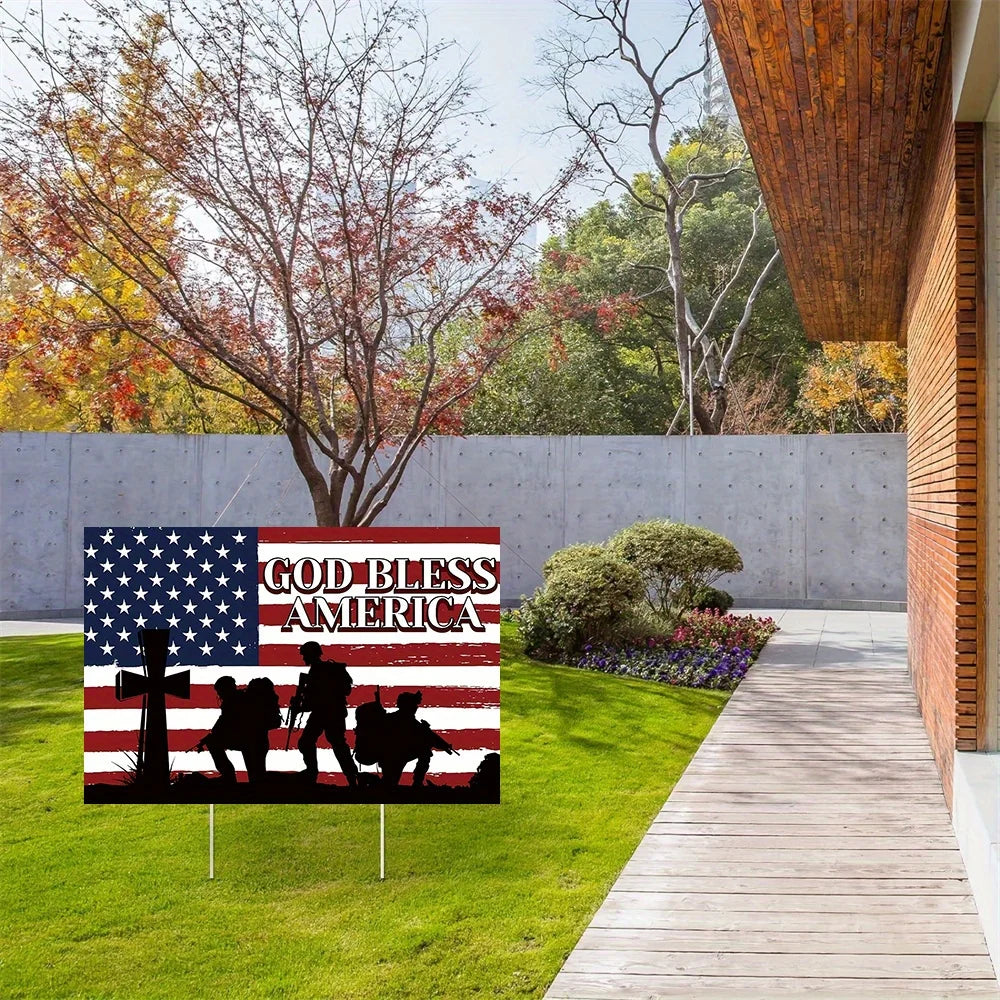 God Bless America Yard Sign with Stake - Patriotic Outdoor Lawn & Garden Decor, Plastic, for Independence Day & More
